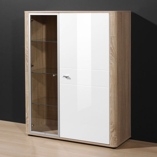 Monza Gloss White/Oak Display Cabinet, 2135-157
