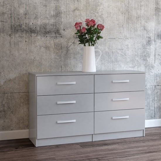 Product photograph of Carola Chest Of Drawers In Grey High Gloss With 6 Drawers from Furniture in Fashion