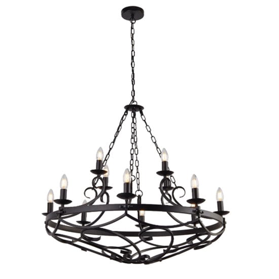 Product photograph of Cartwheel Wall Hung 12 Pendant Light In Matt Black With Chain from Furniture in Fashion