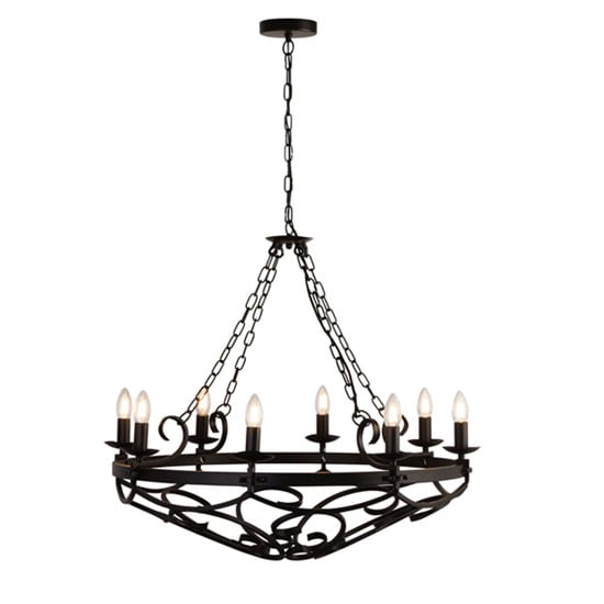 Product photograph of Cartwheel Wall Hung 8 Pendant Light In Matt Black With Chain from Furniture in Fashion