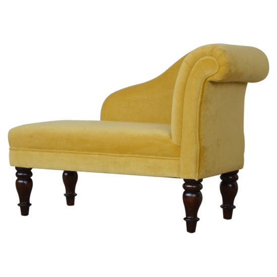 Product photograph of Cassia Velvet Lounge Chaise Chair In Mustard from Furniture in Fashion