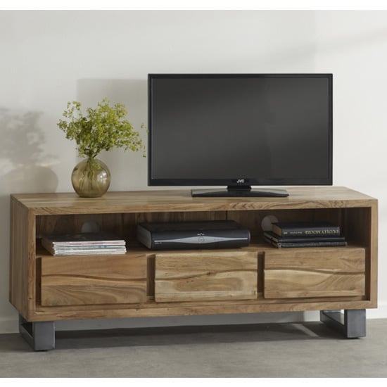 Product photograph of Catila Live Edge Wooden Tv Stand In Oak With 3 Drawes from Furniture in Fashion
