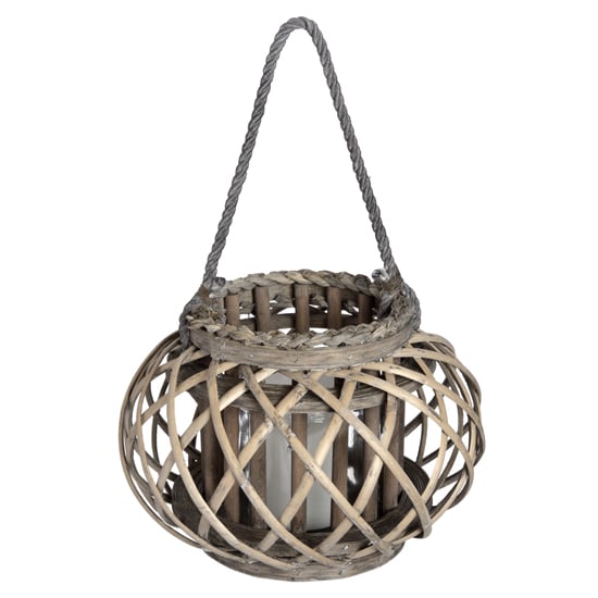 Product photograph of Cave Large Wicker Basket Lantern In Brown With Glass Hurricane from Furniture in Fashion