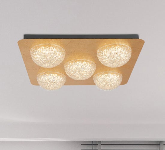 Product photograph of Celestia 5 Led Ceiling Light In Gold Leaf With Clear Acrylic from Furniture in Fashion
