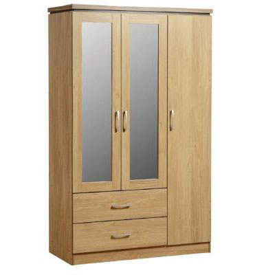 Carlo 3 Door + 2 Drawer Wardrobe with Mirrors in Oak Vaneer