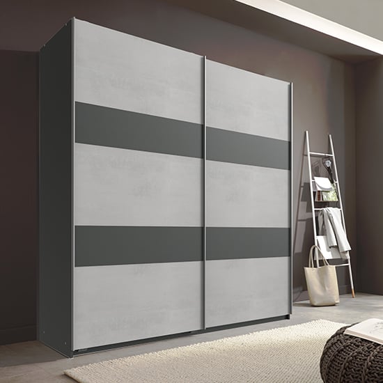 Product photograph of Chess Sliding Door Wide Wardrobe In Light Grey And Graphite from Furniture in Fashion