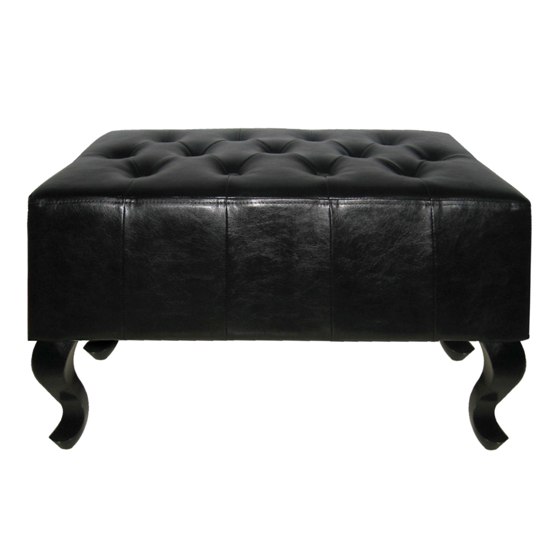 Genuine Leather Black Chesterfield Foot Stool, 2401974