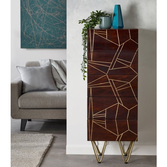 Product photograph of Chort Wooden Chest Of Drawers In Dark Walnut With 5 Drawers from Furniture in Fashion