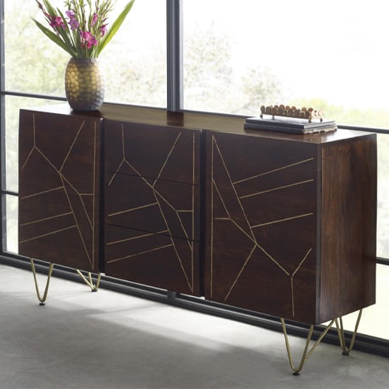Product photograph of Chort Wooden Sideboard In Dark Walnut With 2 Doors 3 Drawers from Furniture in Fashion