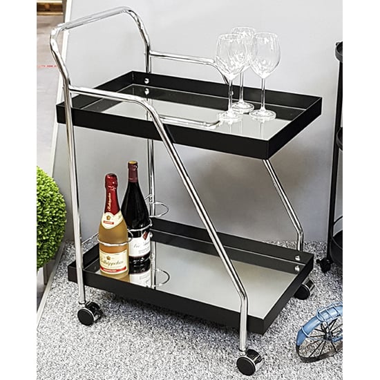 Product photograph of Chulavista Metal Drinks And Serving Trolley In Chrome And Black from Furniture in Fashion