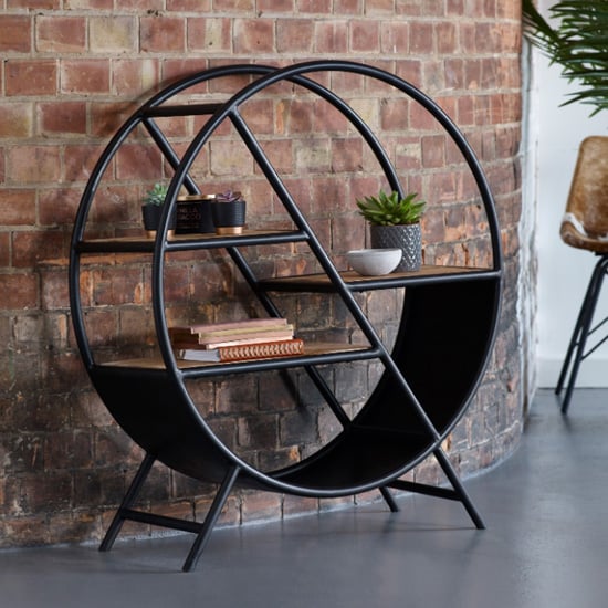 Product photograph of Clio Round Open Metal Bookcase In Black from Furniture in Fashion