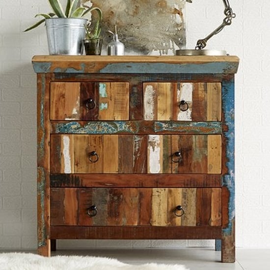 Product photograph of Coburg Wooden Chest Of Drawers In Vintage Oak With 4 Drawers from Furniture in Fashion