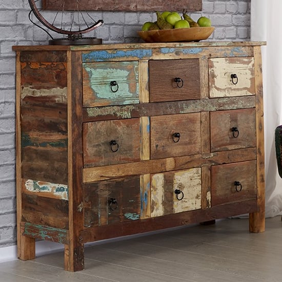 Product photograph of Coburg Wooden Chest Of Drawers In Vintage Oak With 9 Drawers from Furniture in Fashion