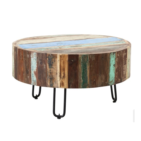 Product photograph of Coburg Wooden Drum Coffee Table In Vintage Oak from Furniture in Fashion