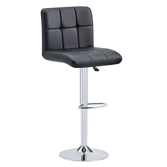 Product photograph of Coco Faux Leather Bar Stool In Black With Chrome Base from Furniture in Fashion