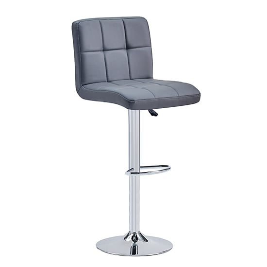 Product photograph of Coco Faux Leather Bar Stool In Grey With Chrome Base from Furniture in Fashion