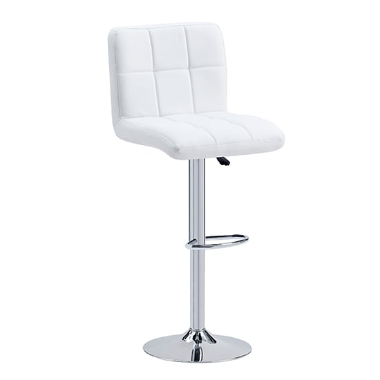 Product photograph of Coco Faux Leather Bar Stool In White With Chrome Base from Furniture in Fashion