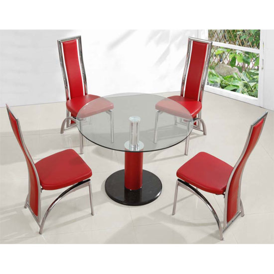 Coma Round Glass Red Pillar Dining Table And 4 Chicago Coma Round Glass Red Pillar Dining Table And 4 Chicago