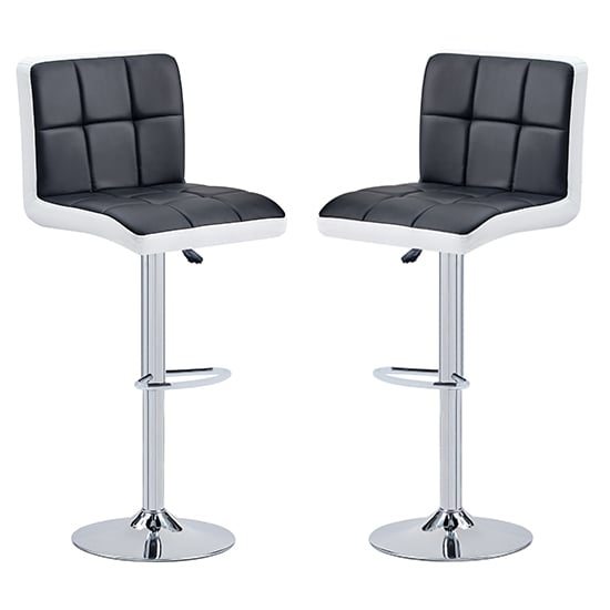 Product photograph of Copez Black And White Faux Leather Bar Stools In Pair from Furniture in Fashion