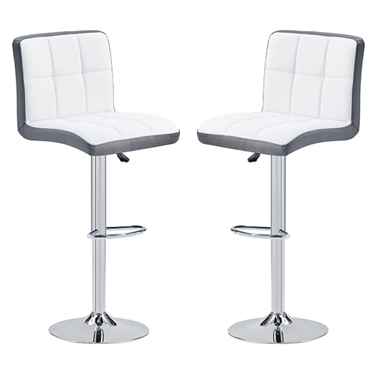 Product photograph of Copez White And Grey Faux Leather Bar Stools In Pair from Furniture in Fashion