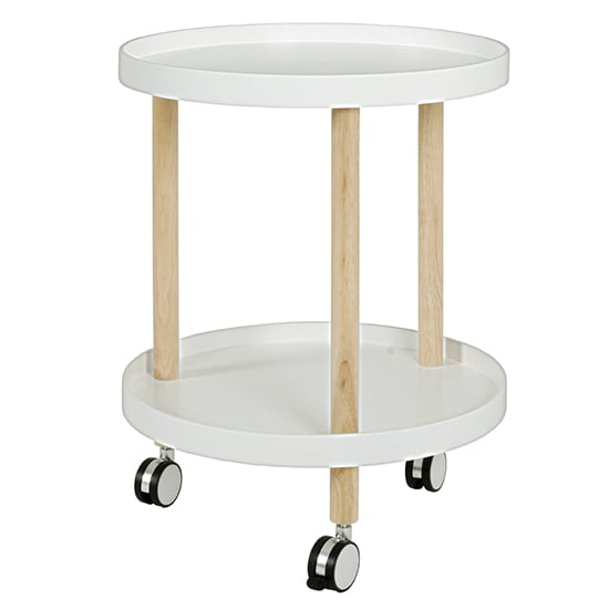 Product photograph of Creek Wooden Side Table On Castors In White And Natural from Furniture in Fashion