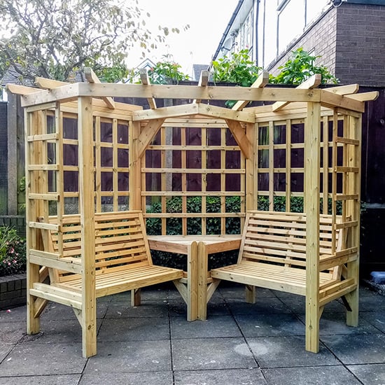 Product photograph of Cretone Corner Wooden 4 Seater Arbour from Furniture in Fashion