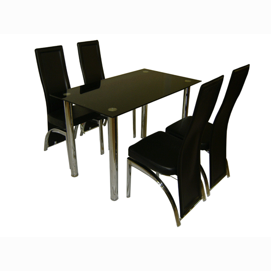 Crystal Black Glass Dining Table With 4 Black Miller Full