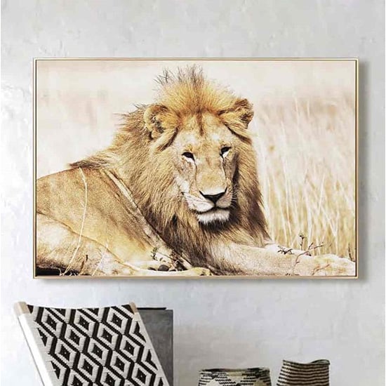 Product photograph of Cursa Golden Lion Picture Glass Wall Art from Furniture in Fashion