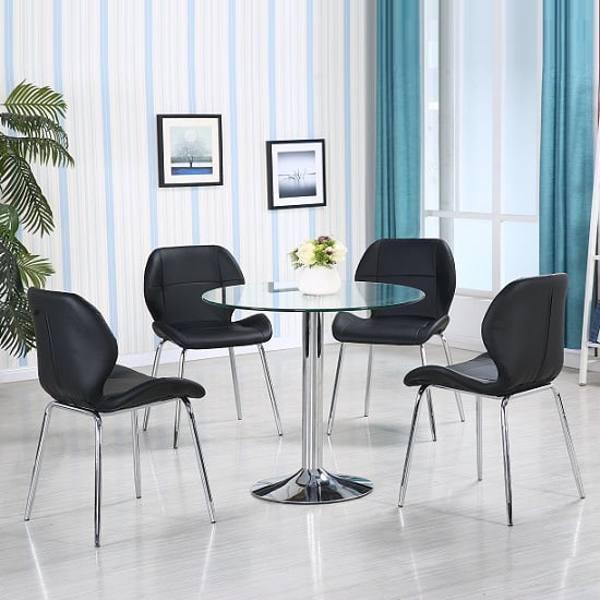 Product photograph of Dante Glass Dining Table In Clear With 4 Black Dinky Chairs from Furniture in Fashion