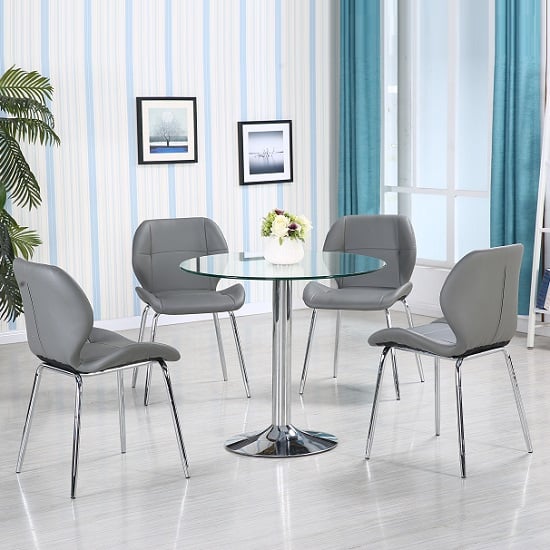 Product photograph of Dante Glass Dining Table In Clear With 4 Grey Dinky Chairs from Furniture in Fashion