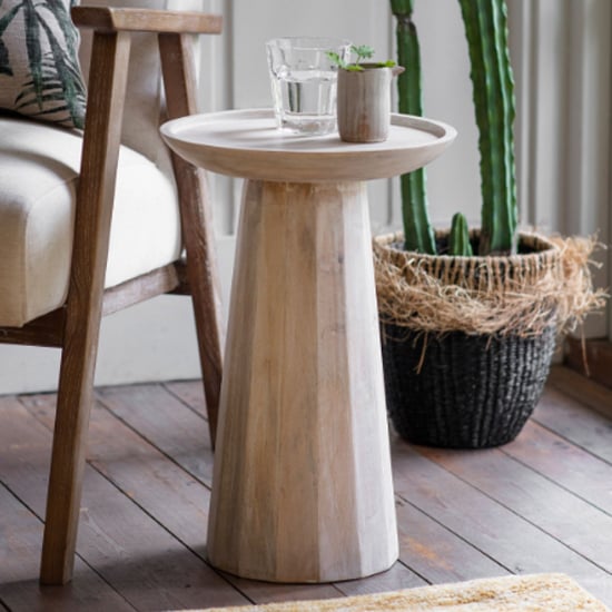 Danwoy Round Wooden Side Table In White Wash