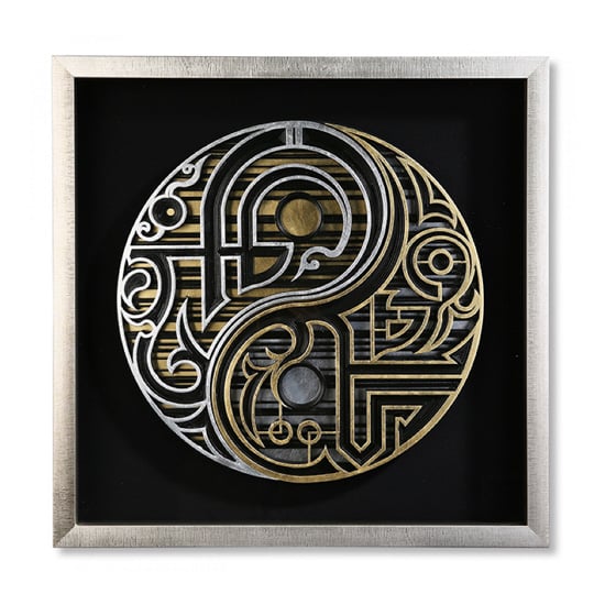 Product photograph of Dao Glass 3d Yin-yang Look Wall Art In Silver Wooden Frame from Furniture in Fashion