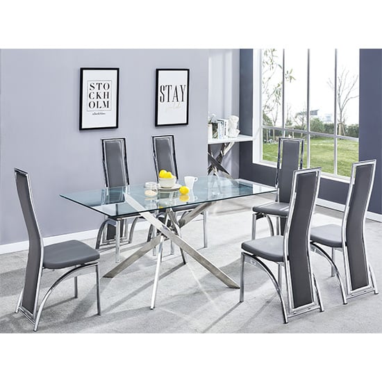 Daytona Large Glass Dining Table With 6 Chicago Grey Chairs