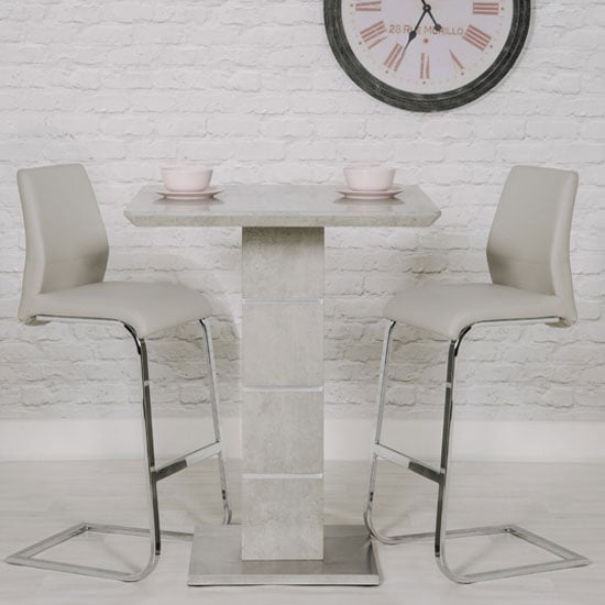 Product photograph of Delta Marble Effect Bar Table With 2 Taupe Seattle Stools from Furniture in Fashion