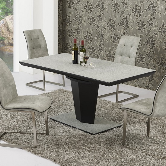 Denver Extendable Dining Table Large In Grey Black Stone
