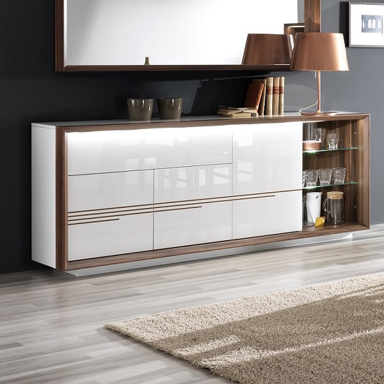 Devon Wooden Sideboard In White High Gloss With LED