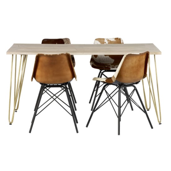 Product photograph of Dhort Dining Table In Natural With 4 Cowhide Catila Chairs from Furniture in Fashion