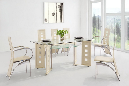GIO Glass Chrome Cream Dining Set with 6 Chairs