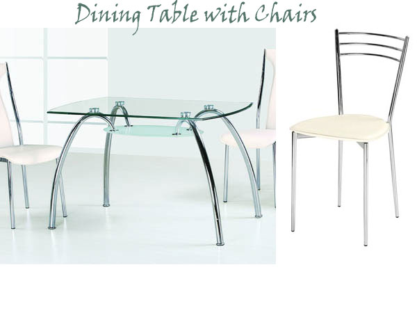 Salerno Glass Dining Table with 4(Four) Cucina Cream Color Faux