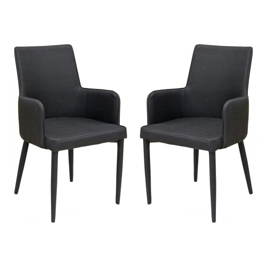 Product photograph of Divina Black Fabric Upholstered Carver Dining Chairs In Pair from Furniture in Fashion