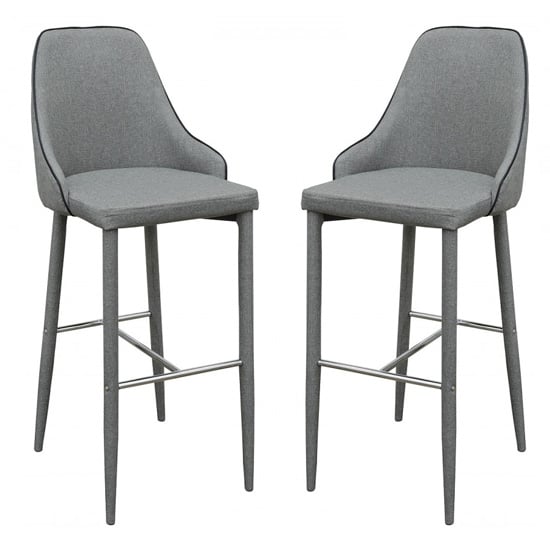 Product photograph of Divina Grey Fabric Upholstered Bar Stools In Pair from Furniture in Fashion