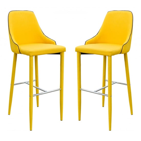 Product photograph of Divina Yellow Fabric Upholstered Bar Stools In Pair from Furniture in Fashion