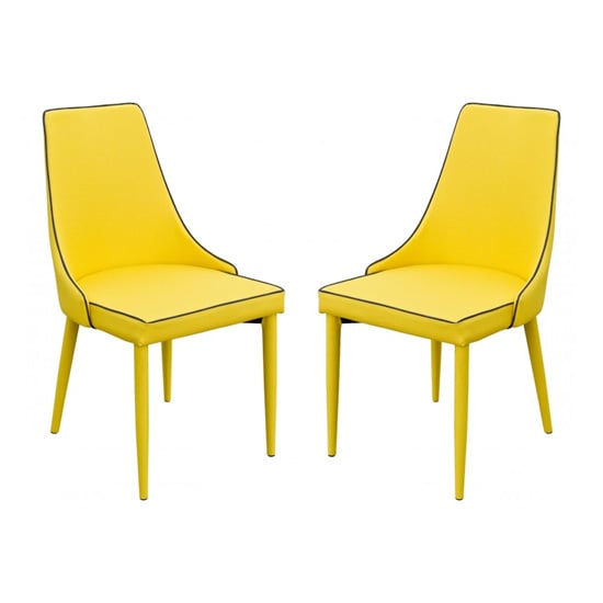Product photograph of Divina Yellow Fabric Upholstered Dining Chairs In Pair from Furniture in Fashion