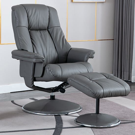 Product photograph of Dollis Leather Match Swivel Recliner Chair In Granite from Furniture in Fashion