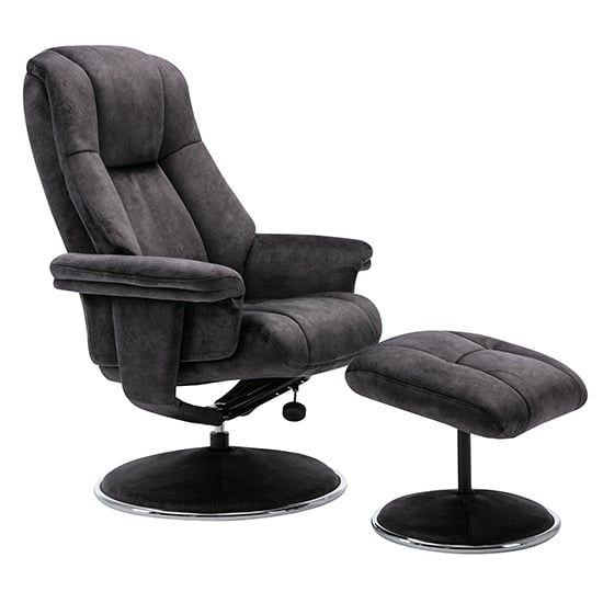 Product photograph of Dollis Fabric Swivel Recliner Chair And Footstool In Liquorice from Furniture in Fashion