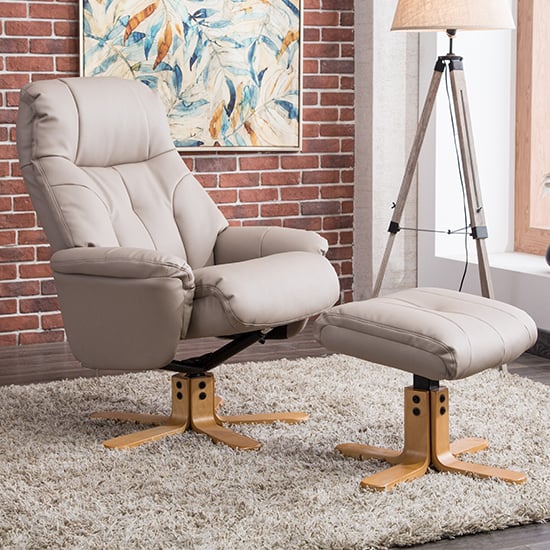 Product photograph of Dox Plush Swivel Recliner Chair And Footstool In Pebble from Furniture in Fashion