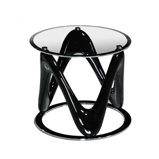 Product photograph of Drift Glass Round End Table In Black High Gloss And Chrome Base from Furniture in Fashion