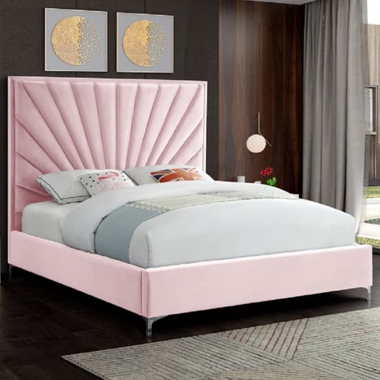 Product photograph of Einod Plush Velvet Upholstered Double Bed In Pink from Furniture in Fashion