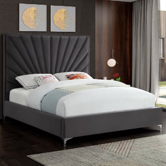 Product photograph of Einod Plush Velvet Upholstered Double Bed In Steel from Furniture in Fashion