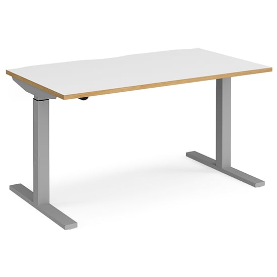 Product photograph of Elev 1400mm Electric Height Adjustable Desk In White Oak Silver from Furniture in Fashion